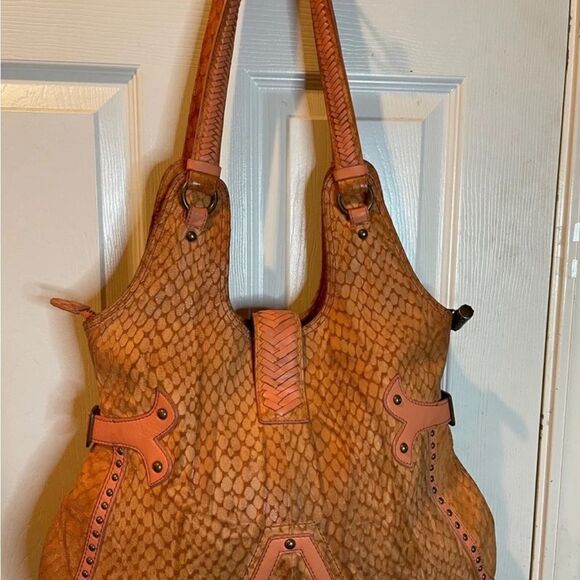 Babee D leather orange reptile prints hobo large shoulder bag antique hardwares - Picture 2 of 8